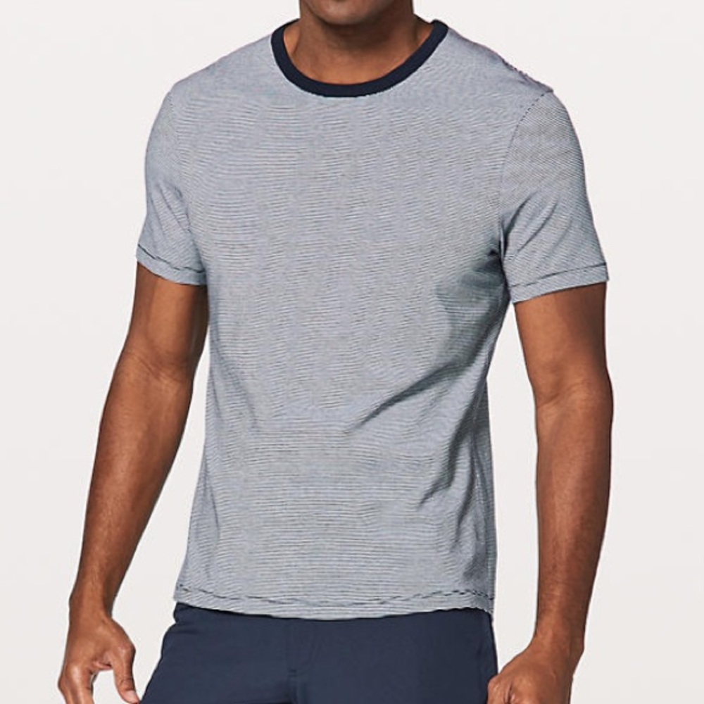 Lululemon 5 year basic T Navy & White stripe Med